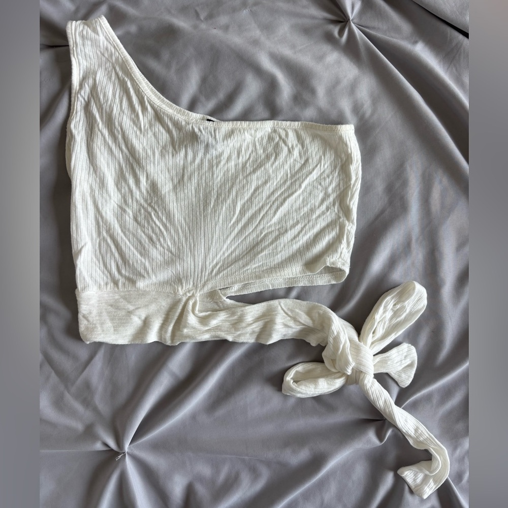 Windsor White One-Shoulder Tank Top Side Tie Size Medium